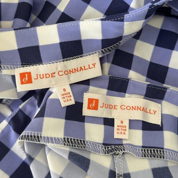 Jude Connally Set Womens Small Gingham Check Top Pants Matching Outfit Blue - Picture 2 of 13
